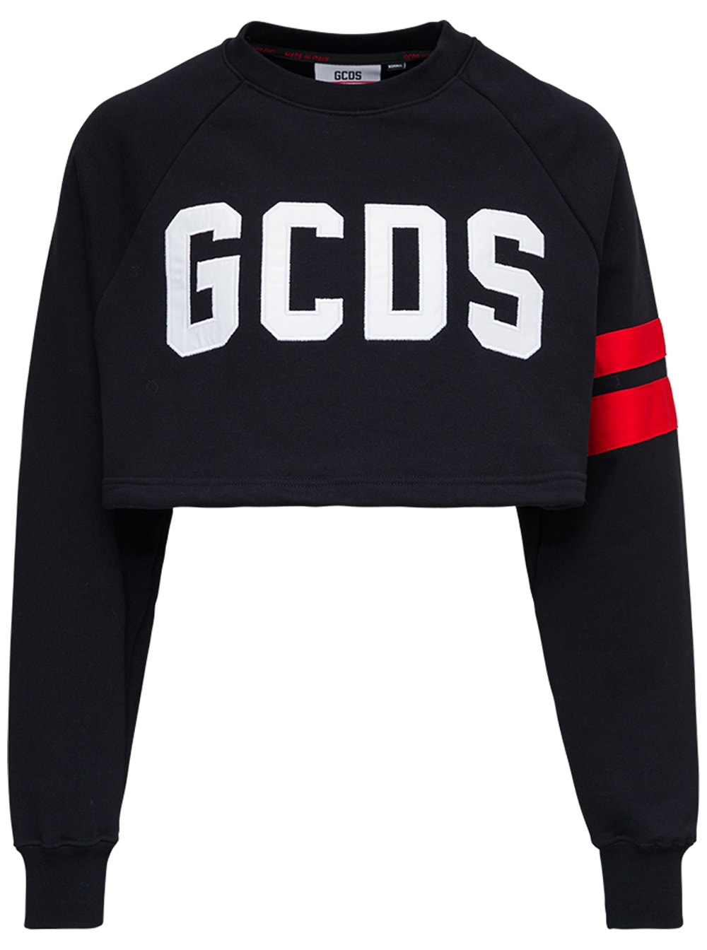 GCDS Black Cropped Cotton Sweatshirt With Logo