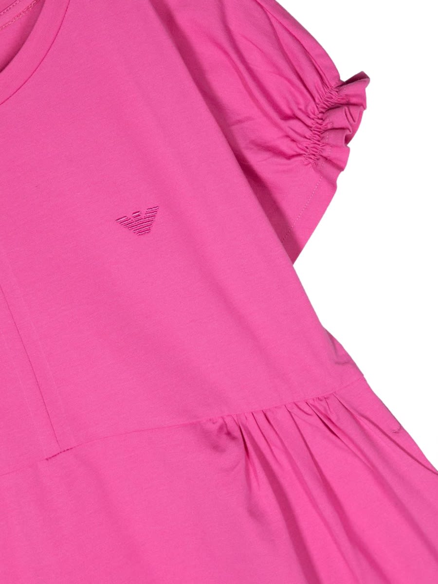 Emporio Armani Embroidered-logo Ruched-detail Dress In Fuchsia