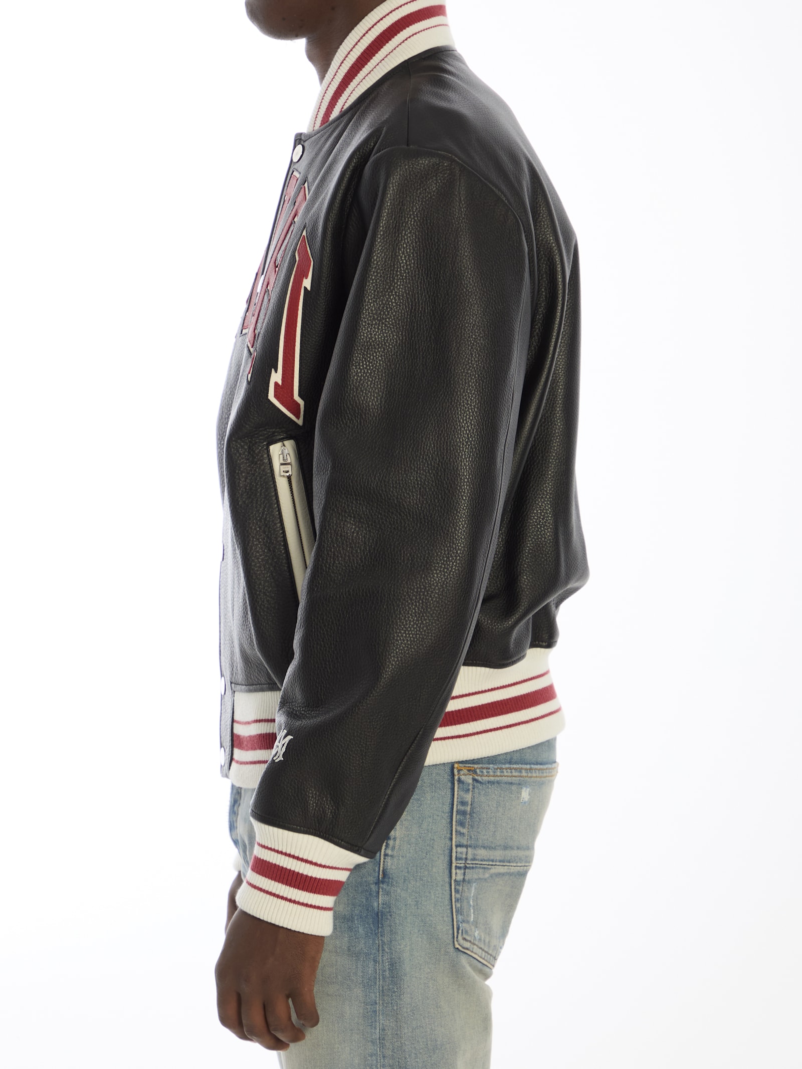 Shop Amiri Leather Bomber Jacket In Black