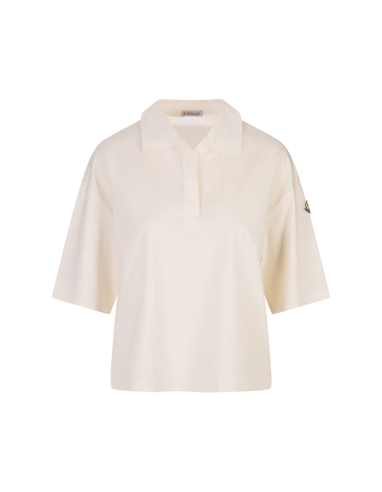 Moncler White Oversize Polo Shirt With Logo Patch