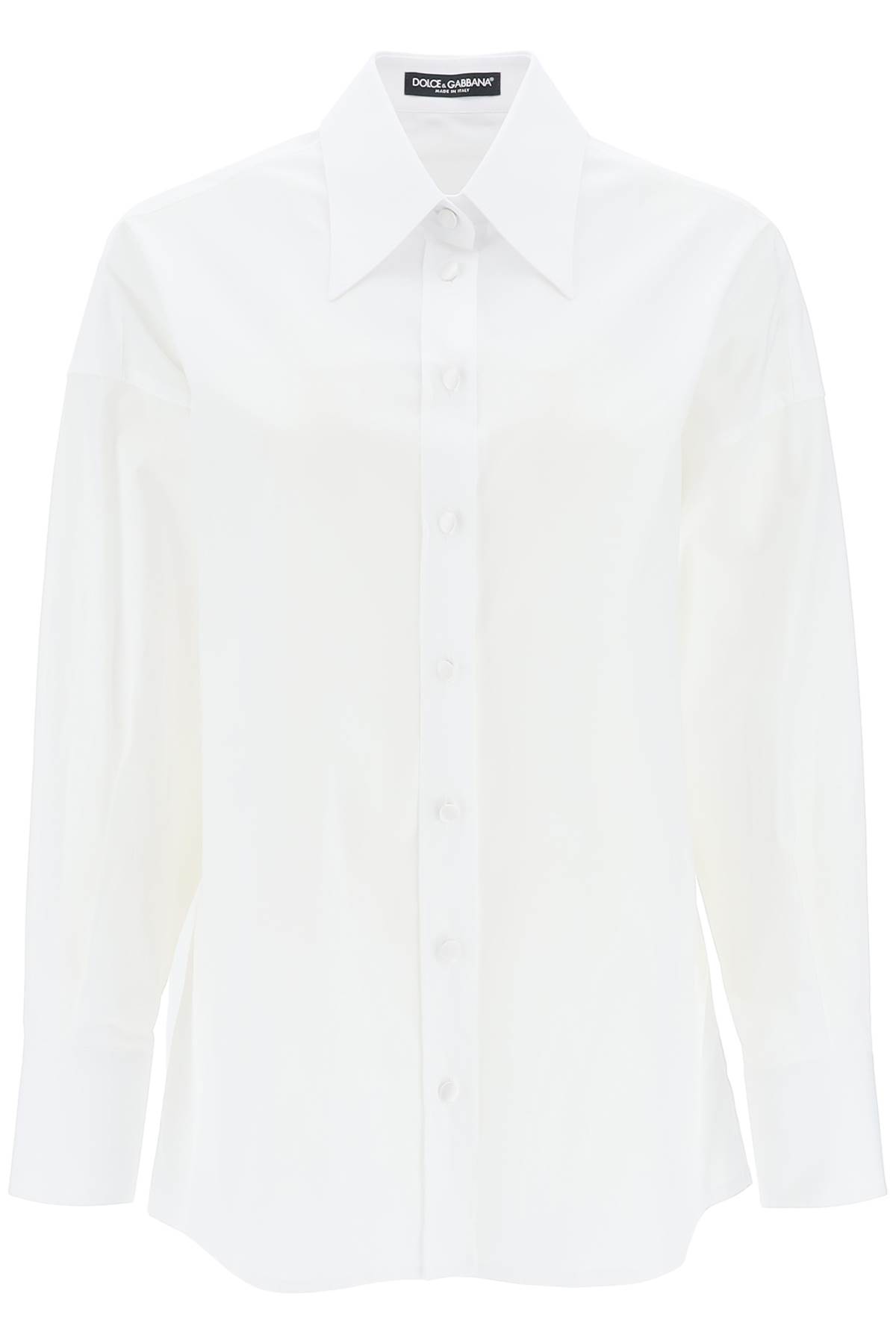 Shop Dolce & Gabbana Maxi Shirt With Satin Buttons In Bianco Ottico (white)