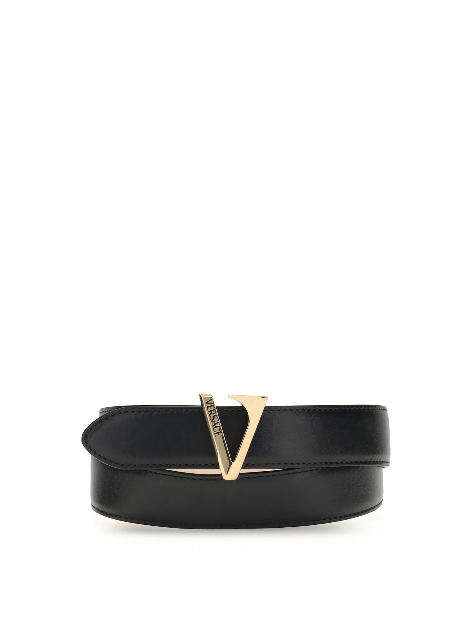 Versace Calfskin V Belt In Black