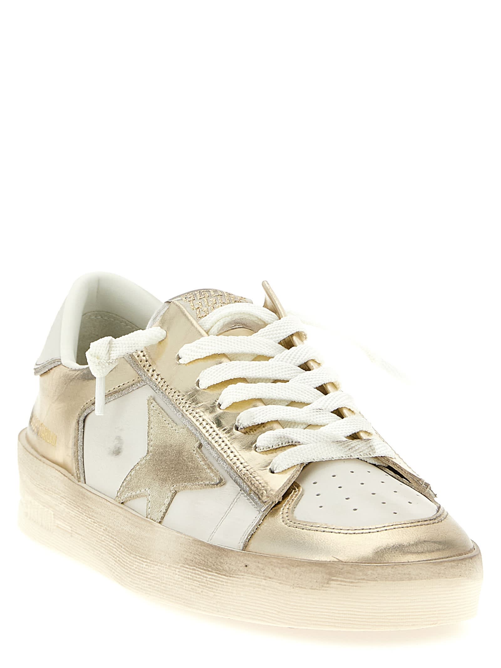 Golden Goose White And Gold Stardan Sneakers In Gold