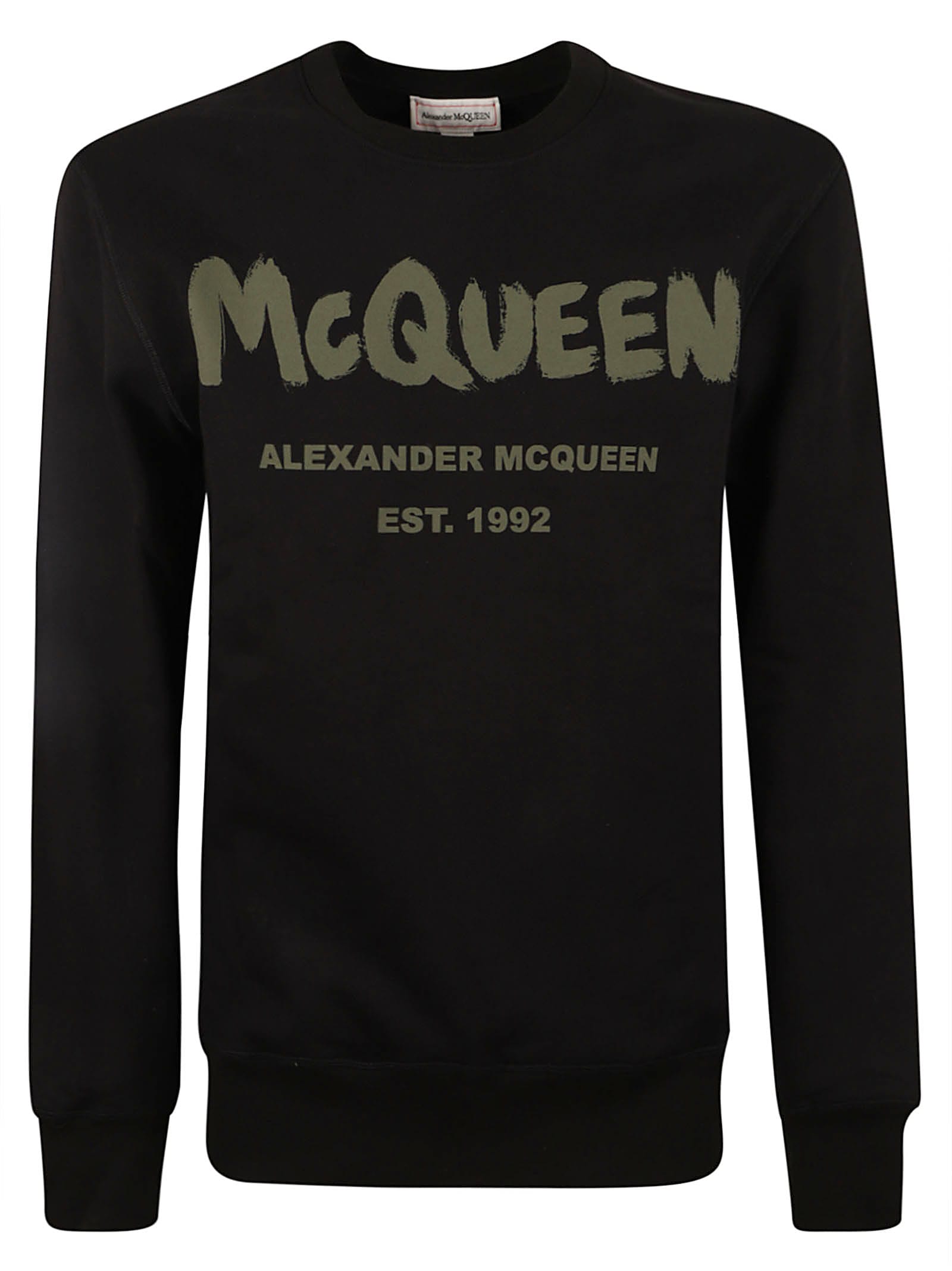 Shop Alexander Mcqueen Graffiti Print Sweater In Black/khaki
