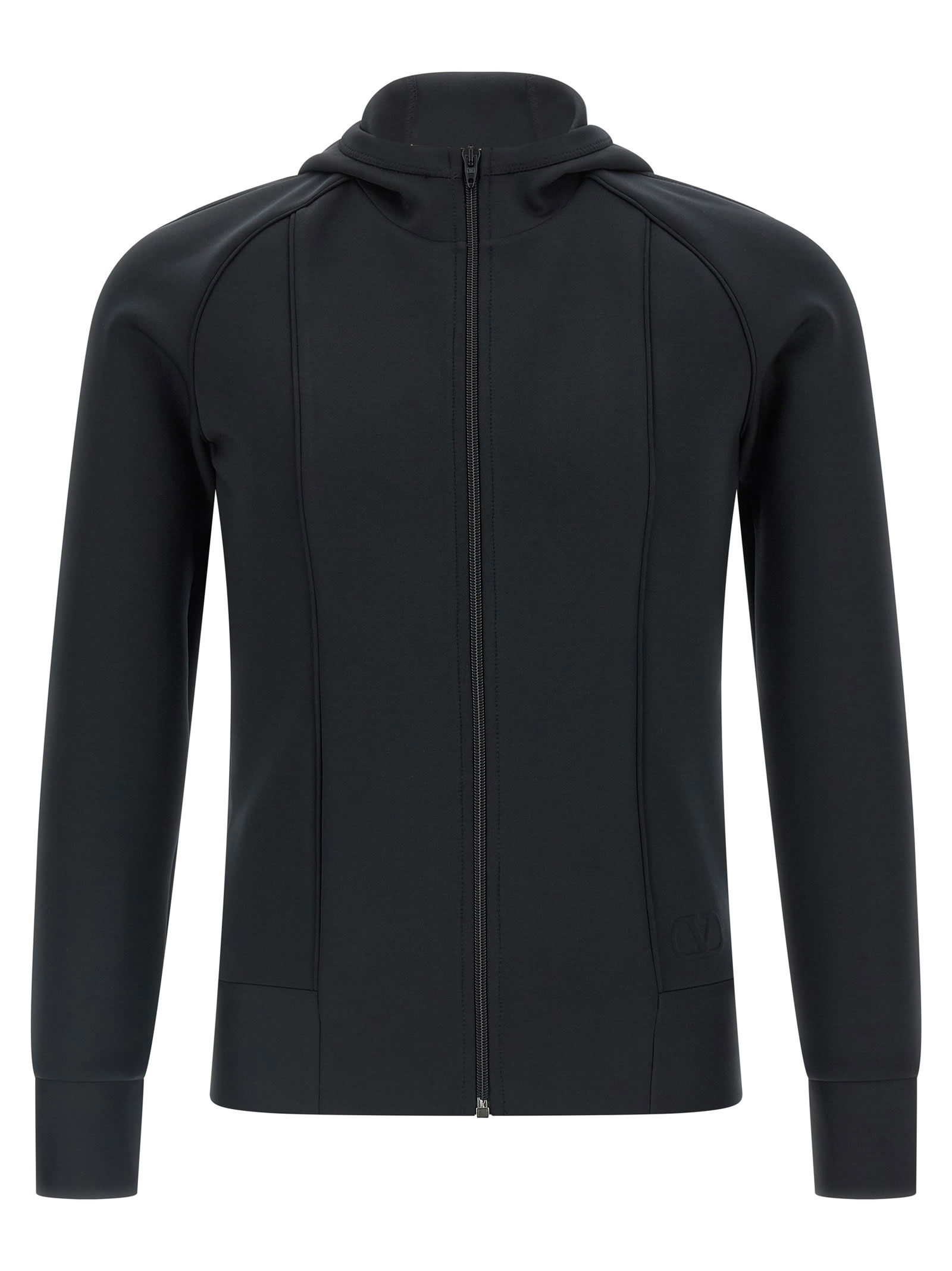 Valentino Hooded Sweater With Long Sleeves And Ribbed Cuffs In Blue