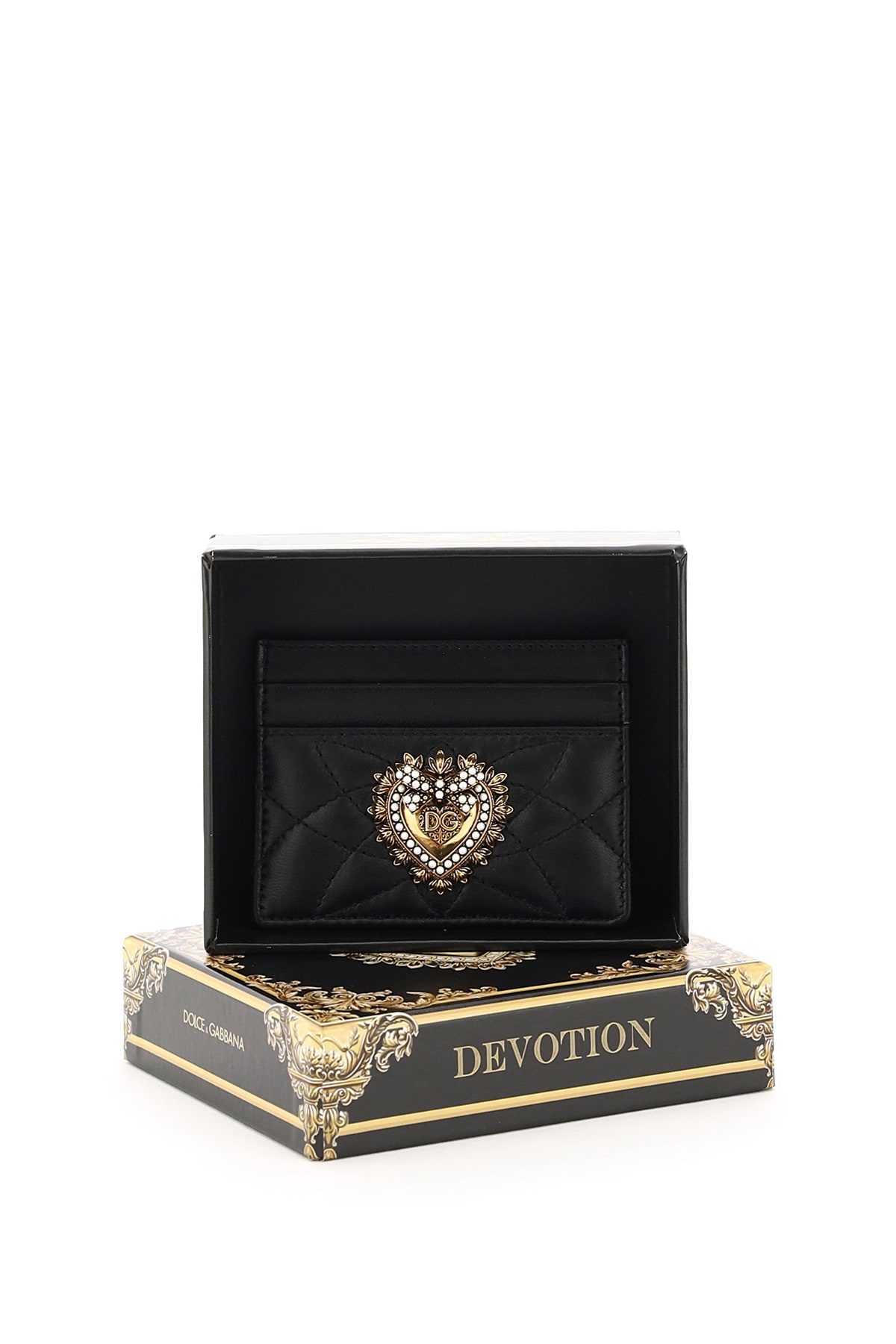 Dolce & Gabbana Black Leather Devotion Card Holder In Black