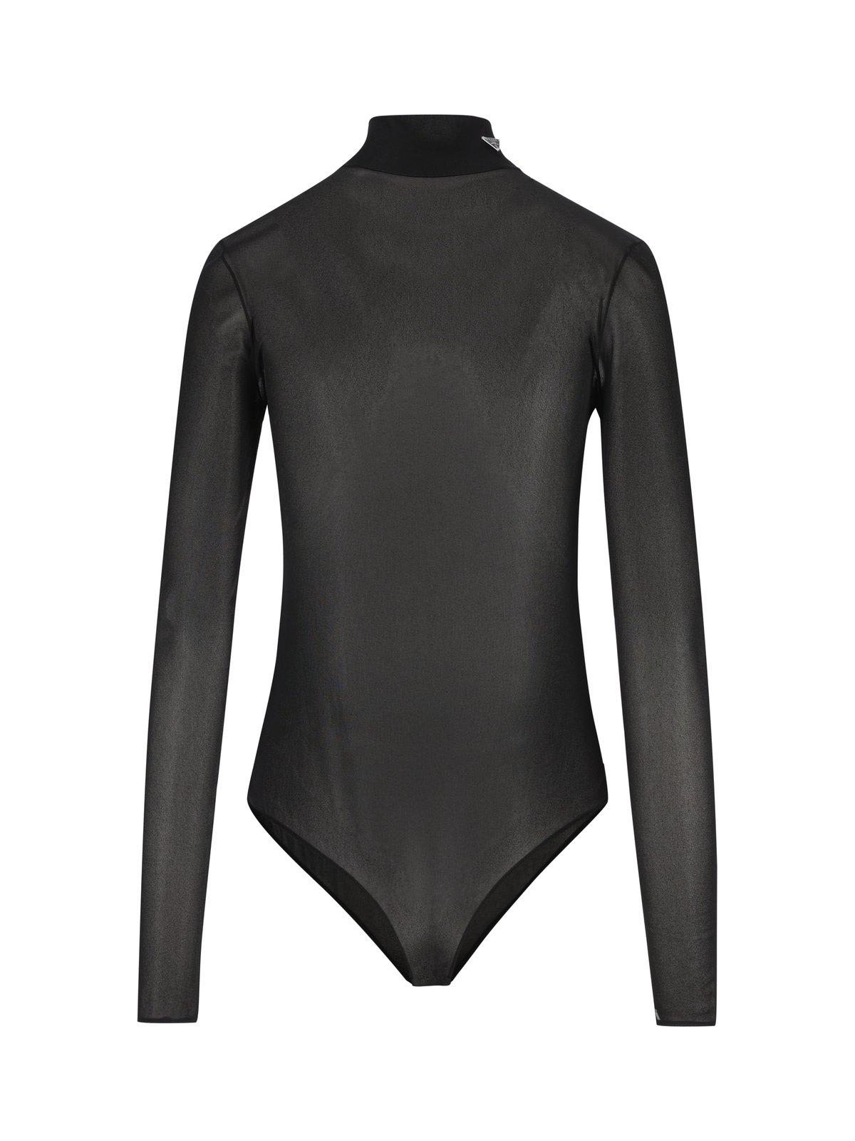 Shop Prada Half-zipped Long-sleeved Bodysuit In Black