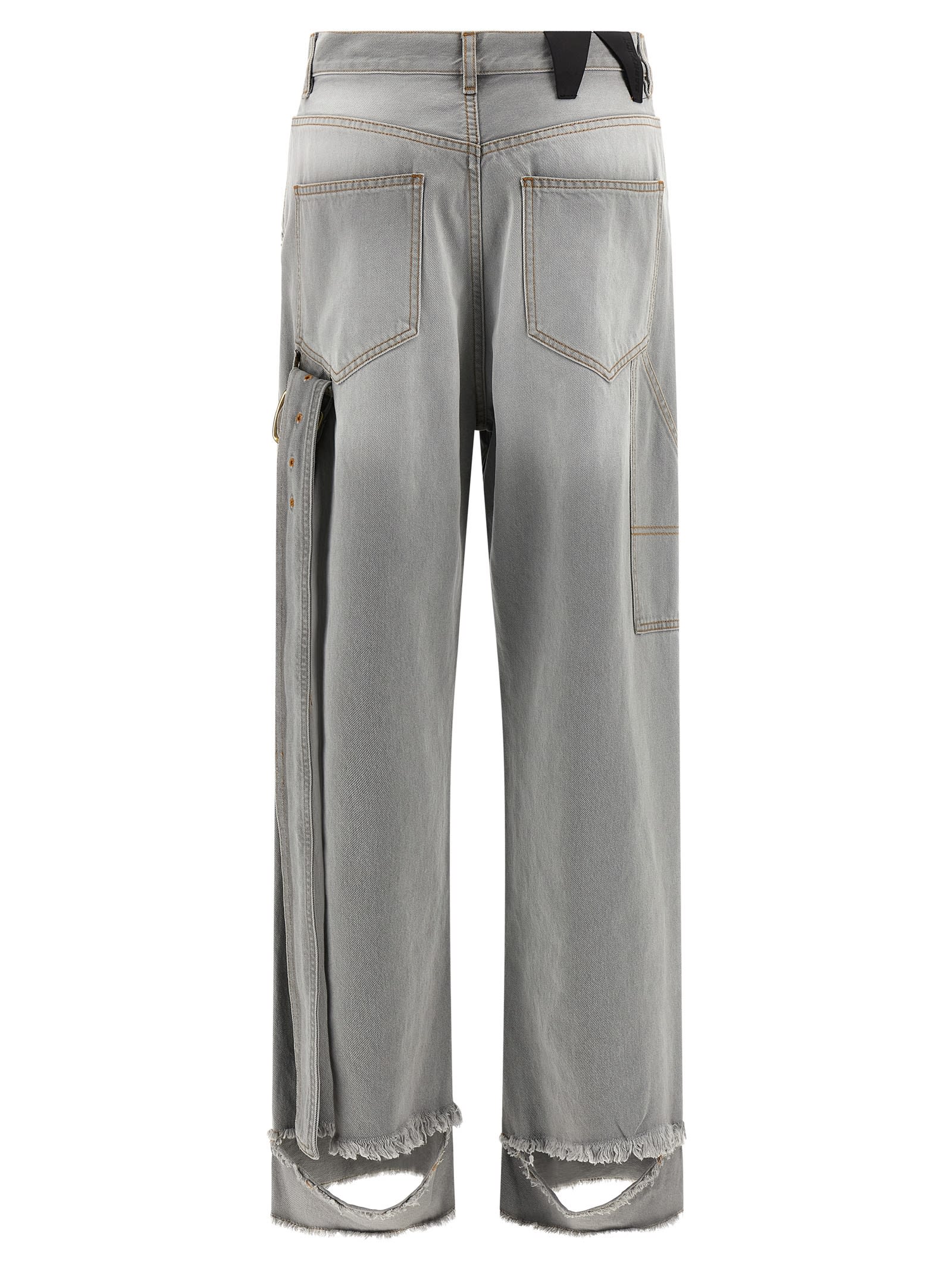 Darkpark Frayed Hem Contrast Detail Trousers In Gray