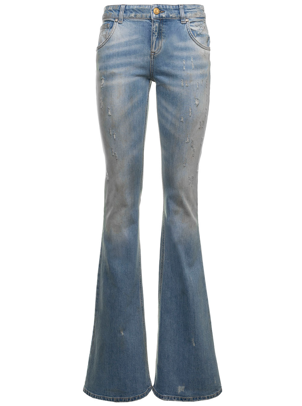 Flare Washed Denim Jeans With Ripped Inserts Blumarine Woman