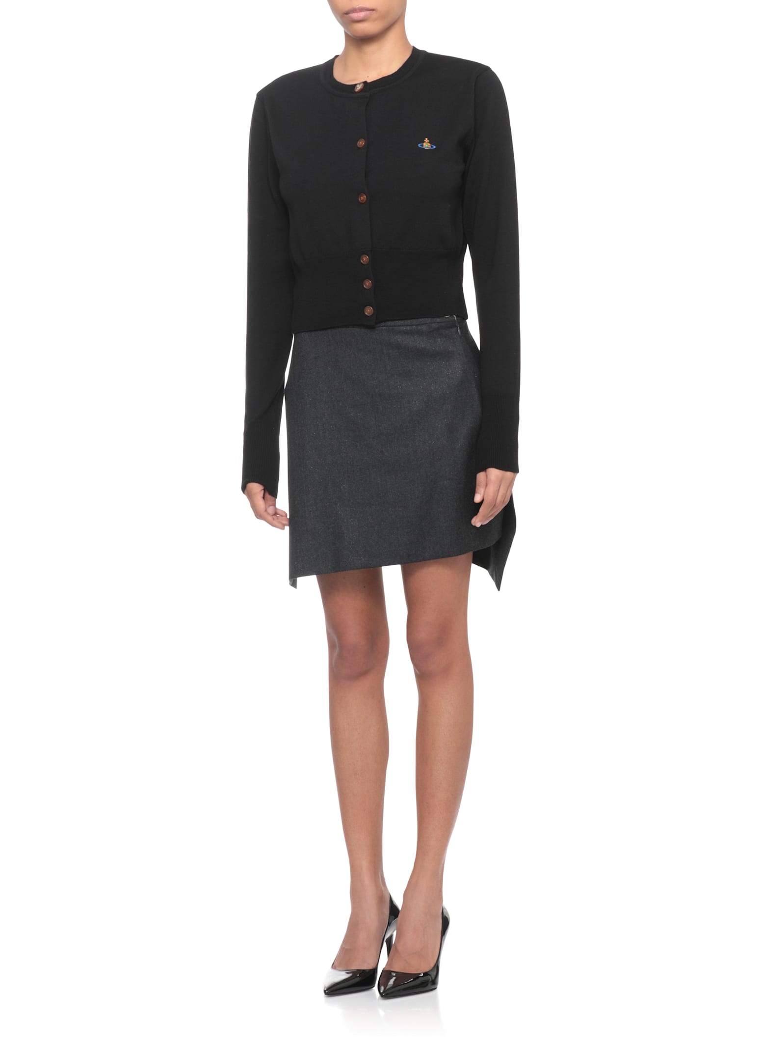 Vivienne Westwood Cropped Cardigan With Distinctive Buttons And Embroidered Emblem In Black