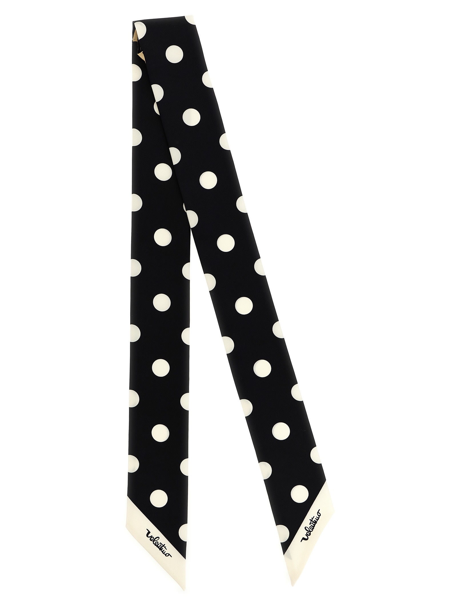 Valentino Slim Polka Dot Scarf With Contrast Edging In Black