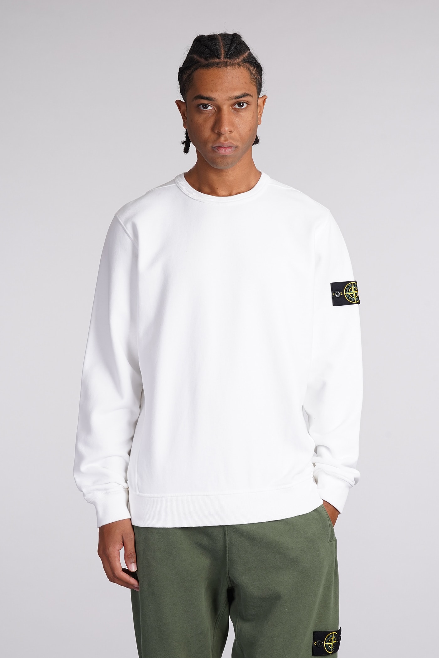 STONE ISLAND SWEATSHIRT IN WHITE COTTON 