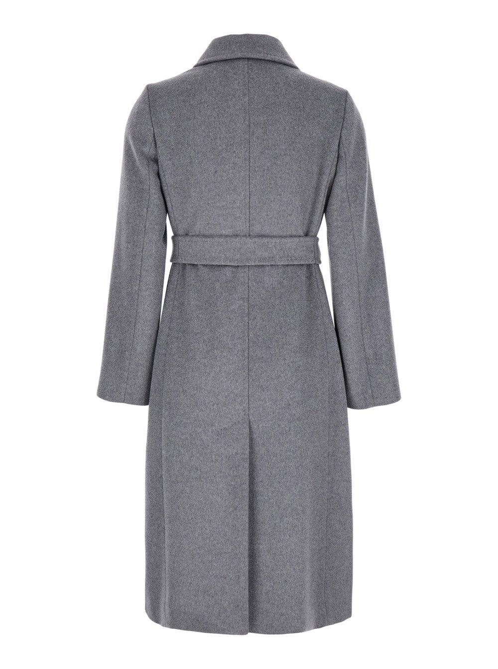 Shop Max Mara Belted Long-sleeved Coat In White