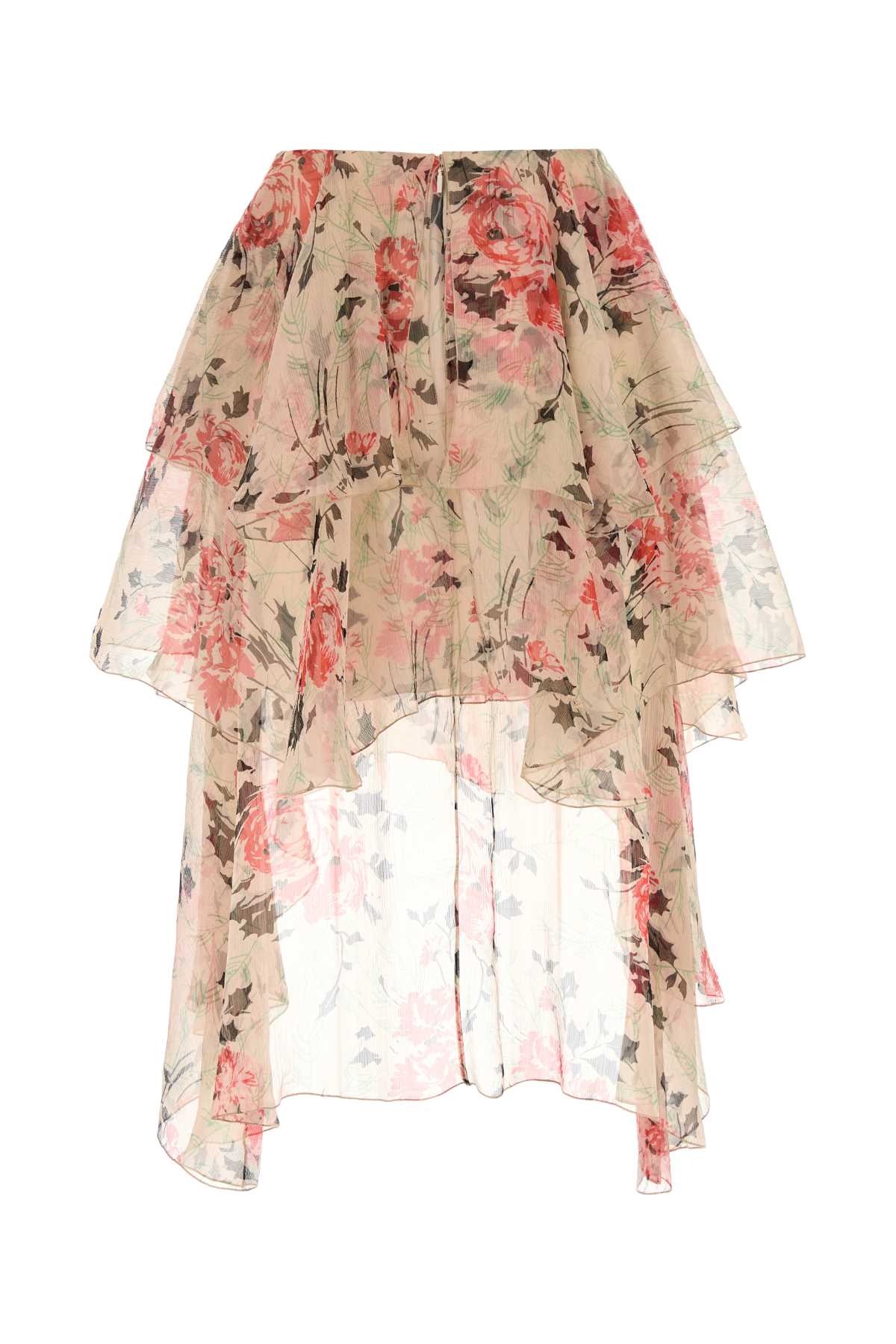 Loewe Floral Layered Silk Skirt With Elastic Waistband In Multi
