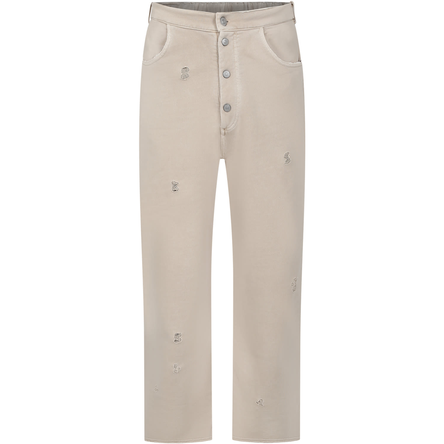 Mm6 Maison Margiela Kids' Ivory Trousers For Girl With Logo In M6704