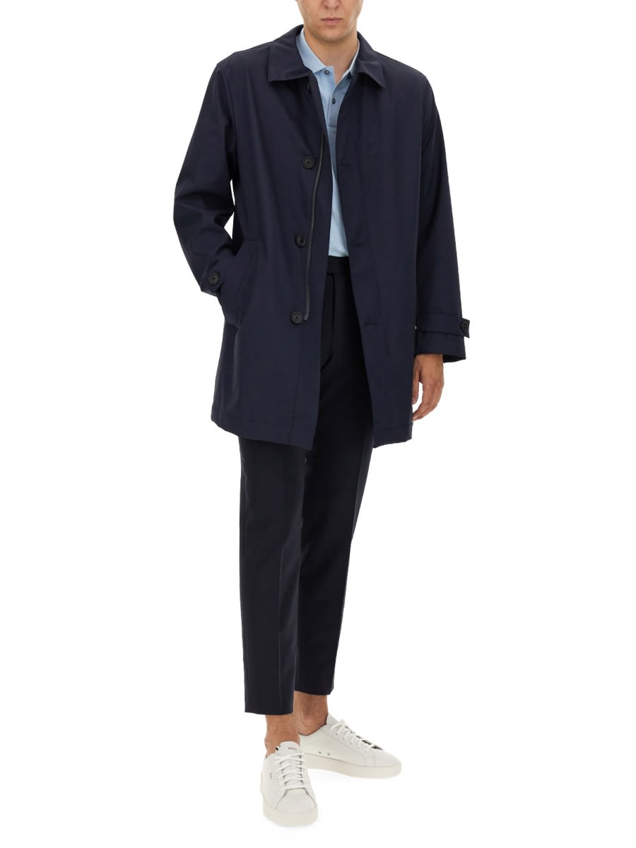 Shop Hugo Boss Trench Coat With Buttons In Blue