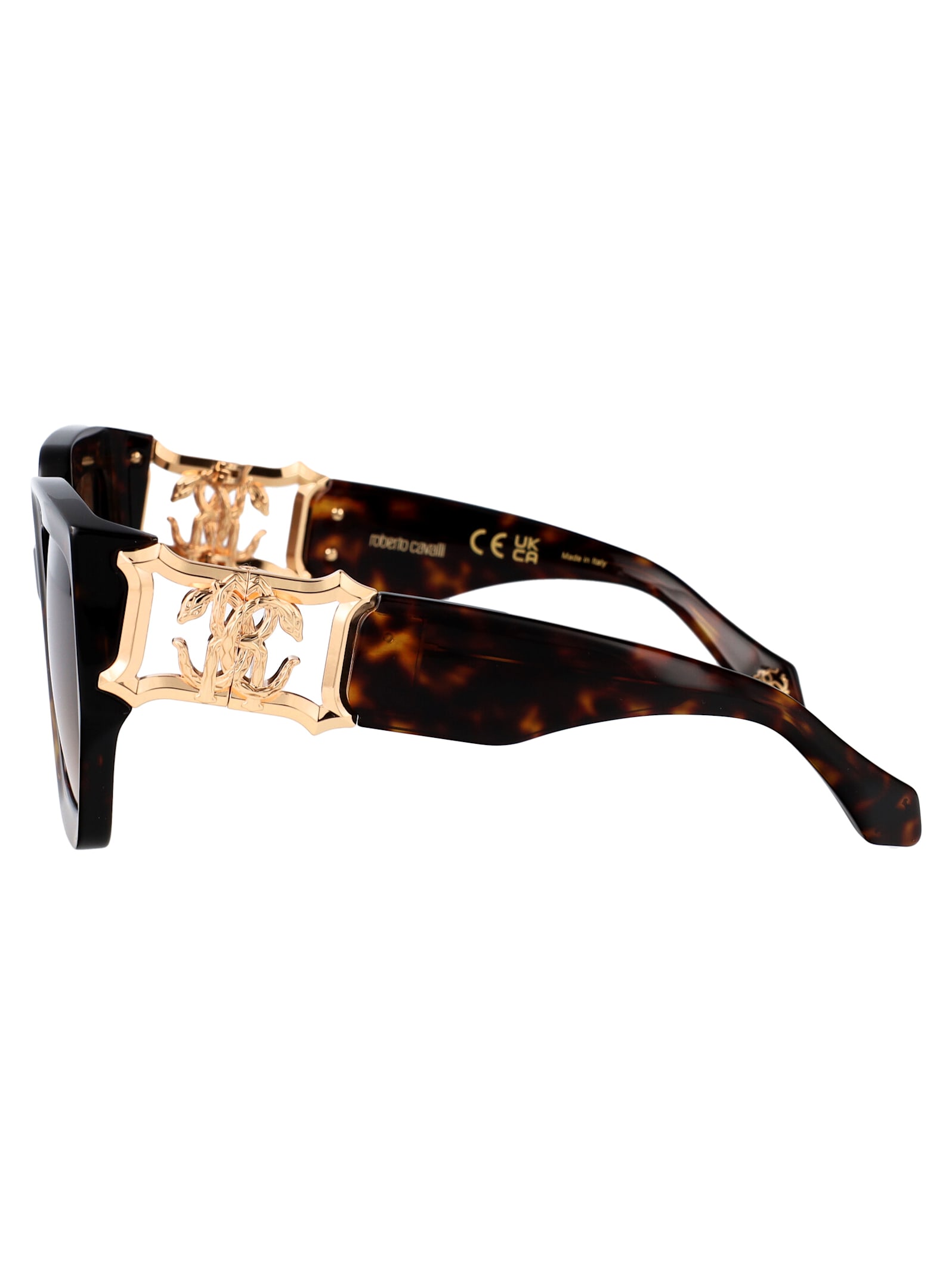 Shop Roberto Cavalli Src089 Sunglasses In Havana Marrone Giallo Lucida