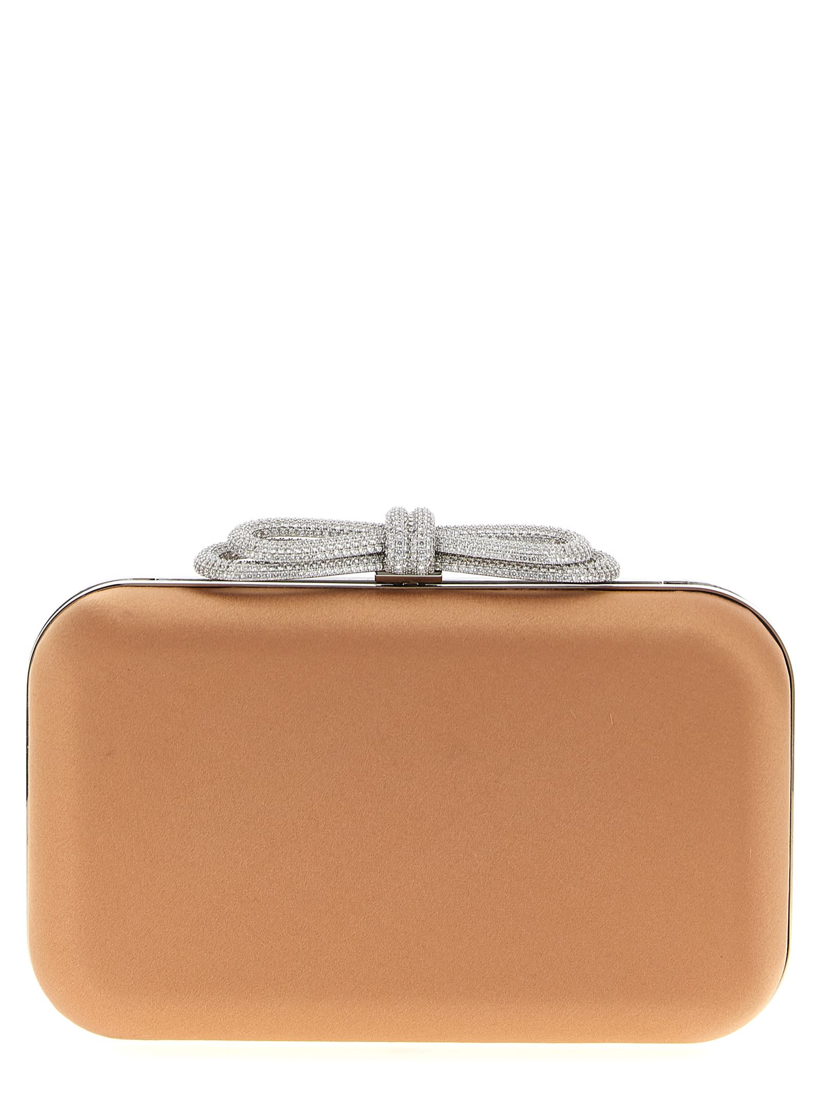 Mach & Mach Double Bow Satin Clutch In Sand