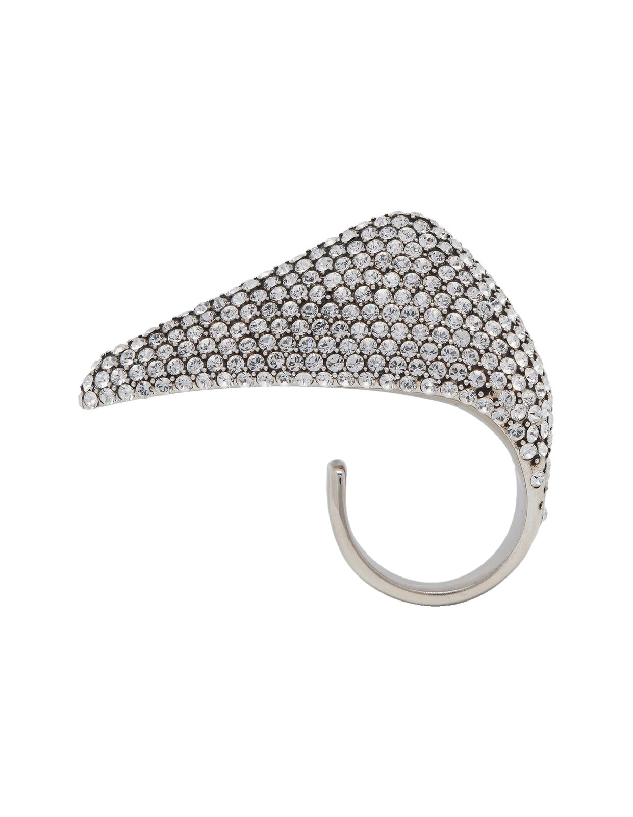 Shop Alexander Mcqueen Jewelled Embellished Claw Ring In L.a.silver + Cry.sw