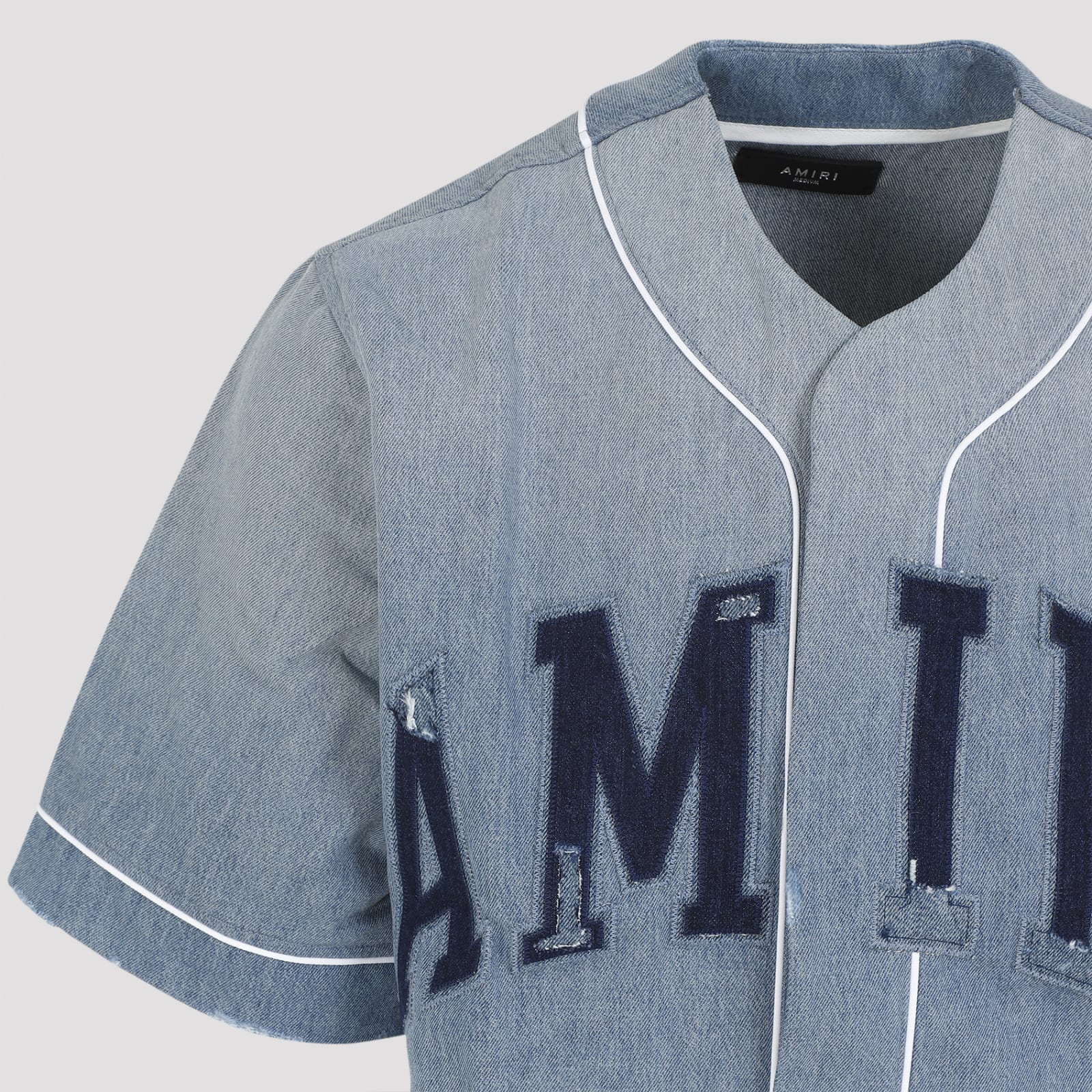 Shop Amiri Sunfaded Baseball Shirt In Perfect Indigo