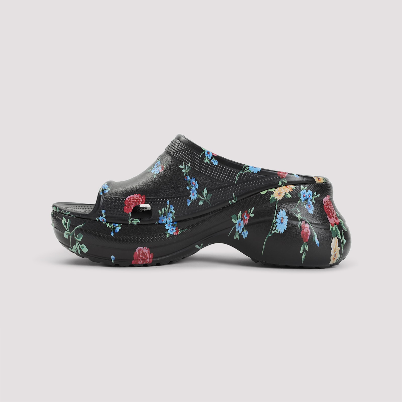 Balenciaga Floral Pattern Rubber Pool Slide Sandals In Floral Falling Black