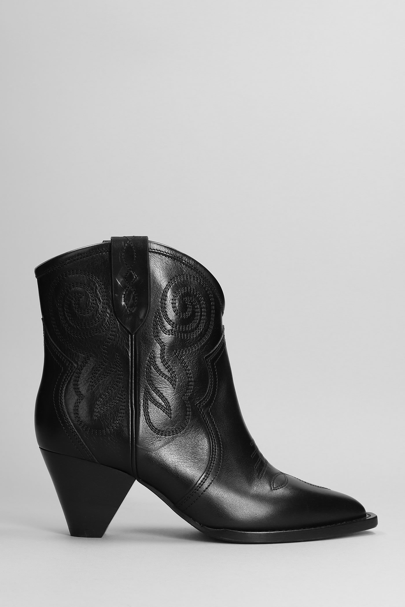 Isabel Marant Darizo Texan Ankle Boots In Black Leather In Black