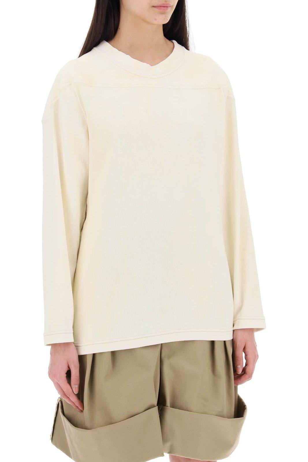 Shop Maison Margiela Long-sleeved Crewneck Sweatshirt In Off White