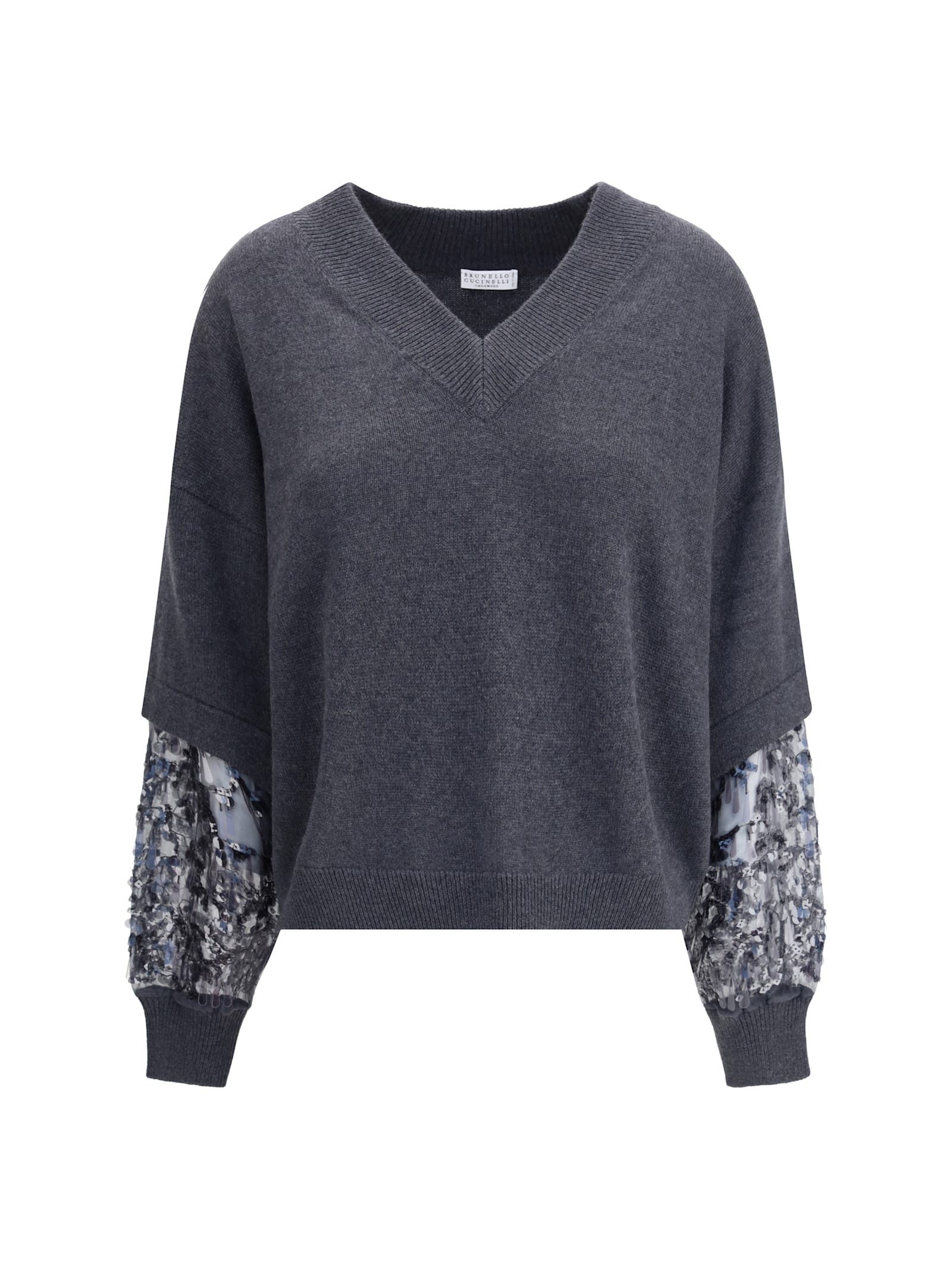 Brunello Cucinelli Sequin-embellished Cashmere Sweater In Gray