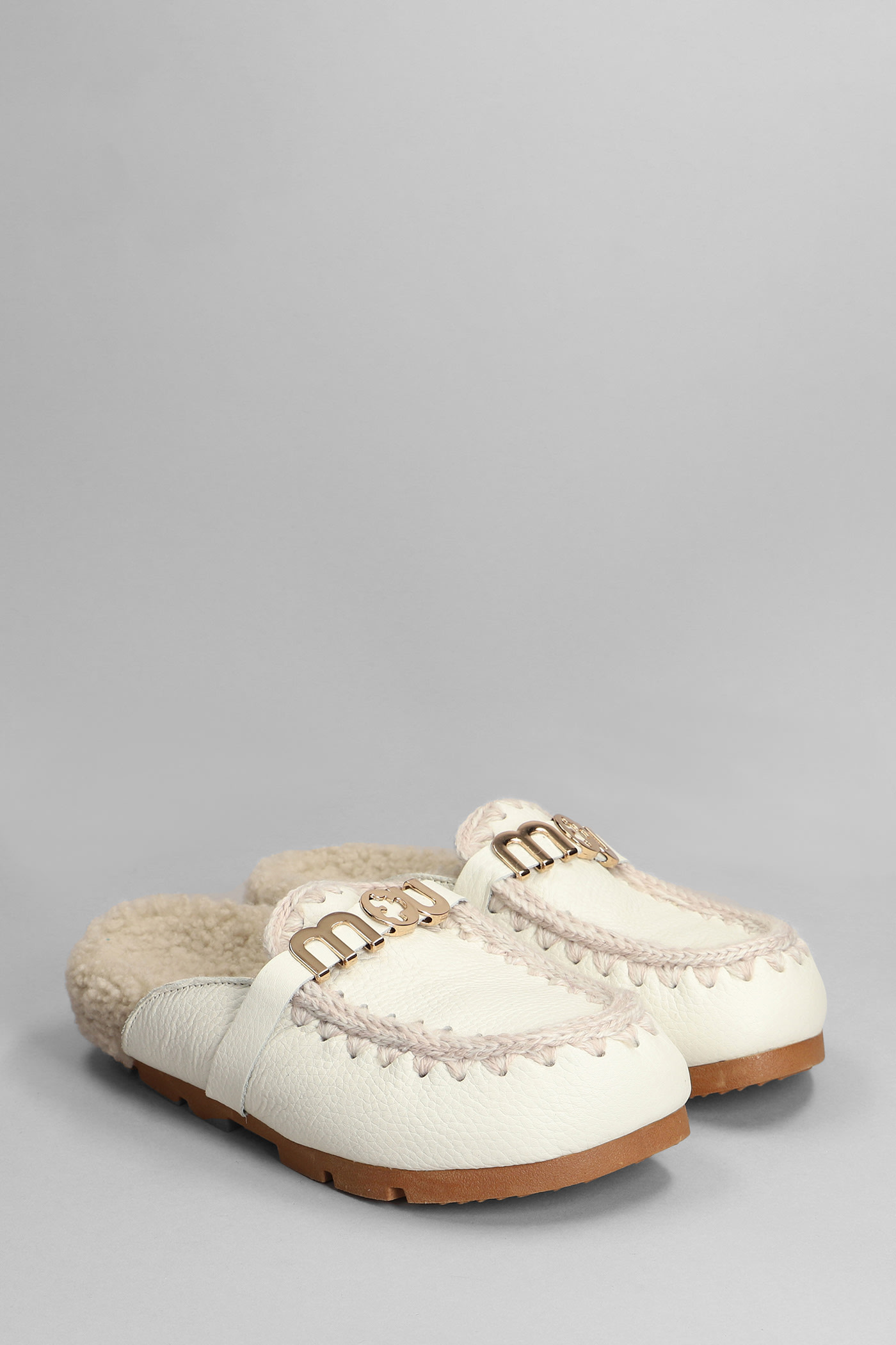 Mou Winter Bio Slipper-mule In White Leather In White