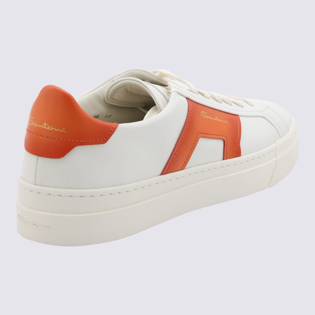 Shop Santoni White And Orange Leather Sneakers In White-orange