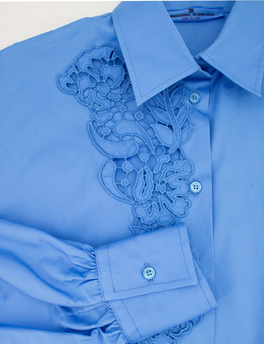 Ermanno Scervino Oversize Poplin Shirt Floral Embroidery In Blue