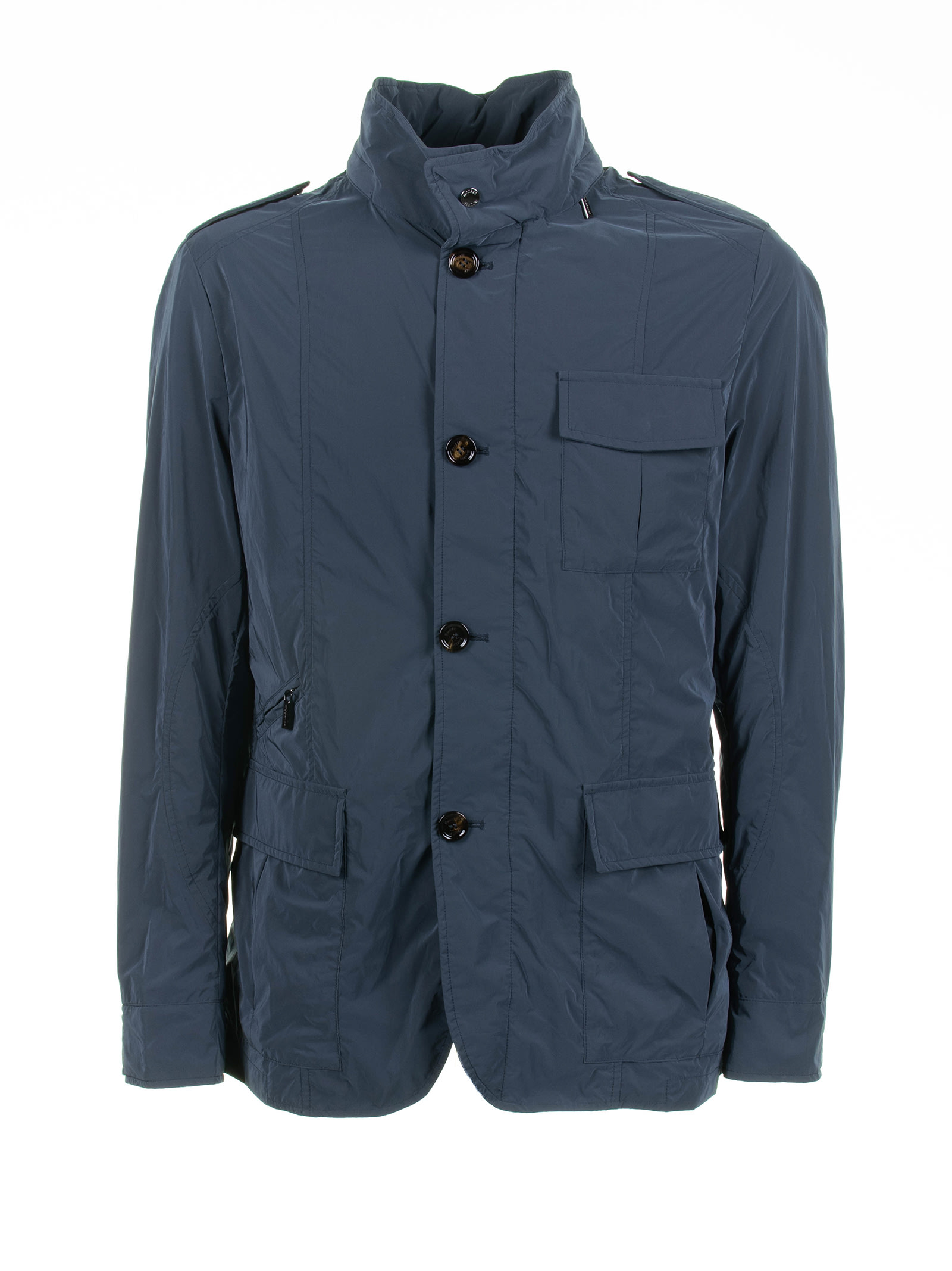 Shop Moorer Spring Jacket With Pockets And Buttons In Denim