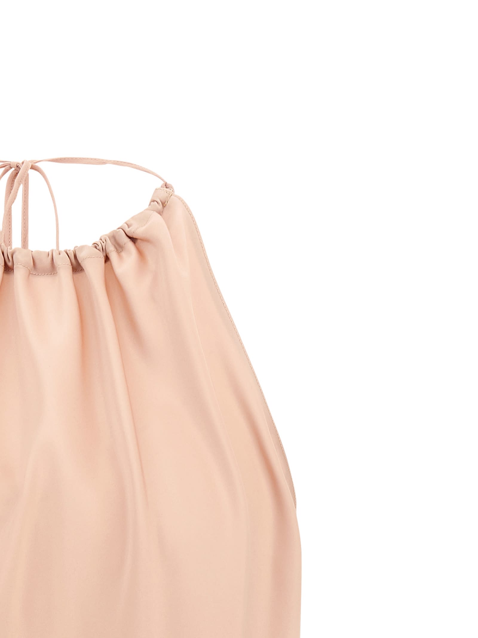 Pinko Carota Pink Sleeveless Top With Adjustable Spaghetti Straps And Ruched Neckline In Tech Fabric Woman In Neutral