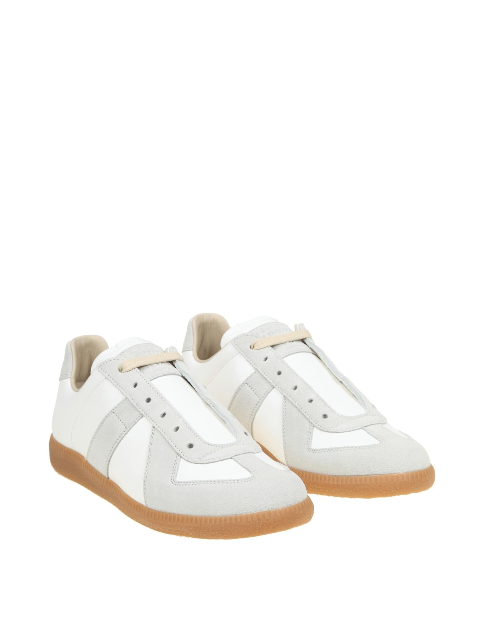 Shop Maison Margiela Replica Sneakers In White Color Leather And Suede