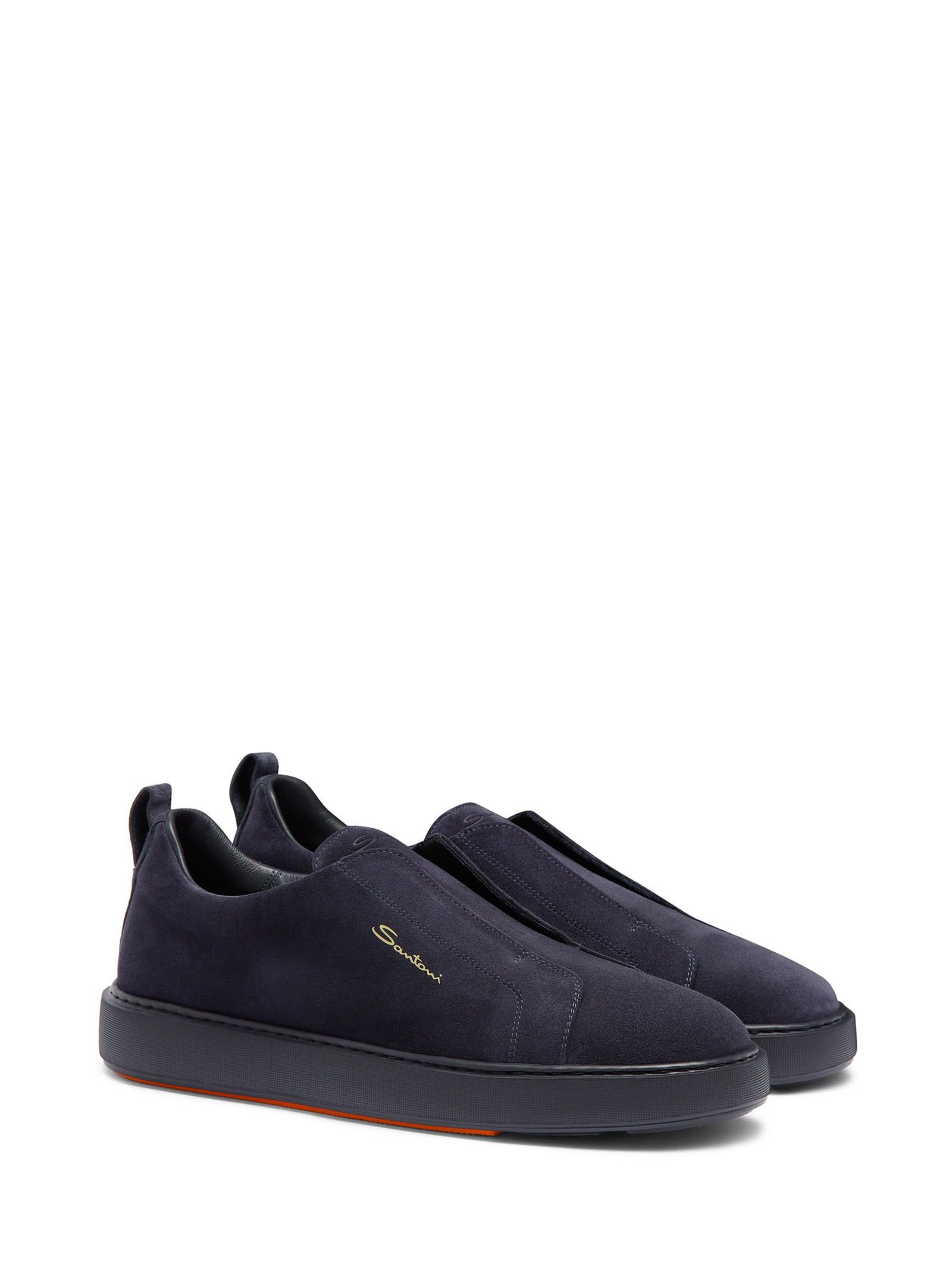 Shop Santoni Suede Slip-on Sneaker In Blu