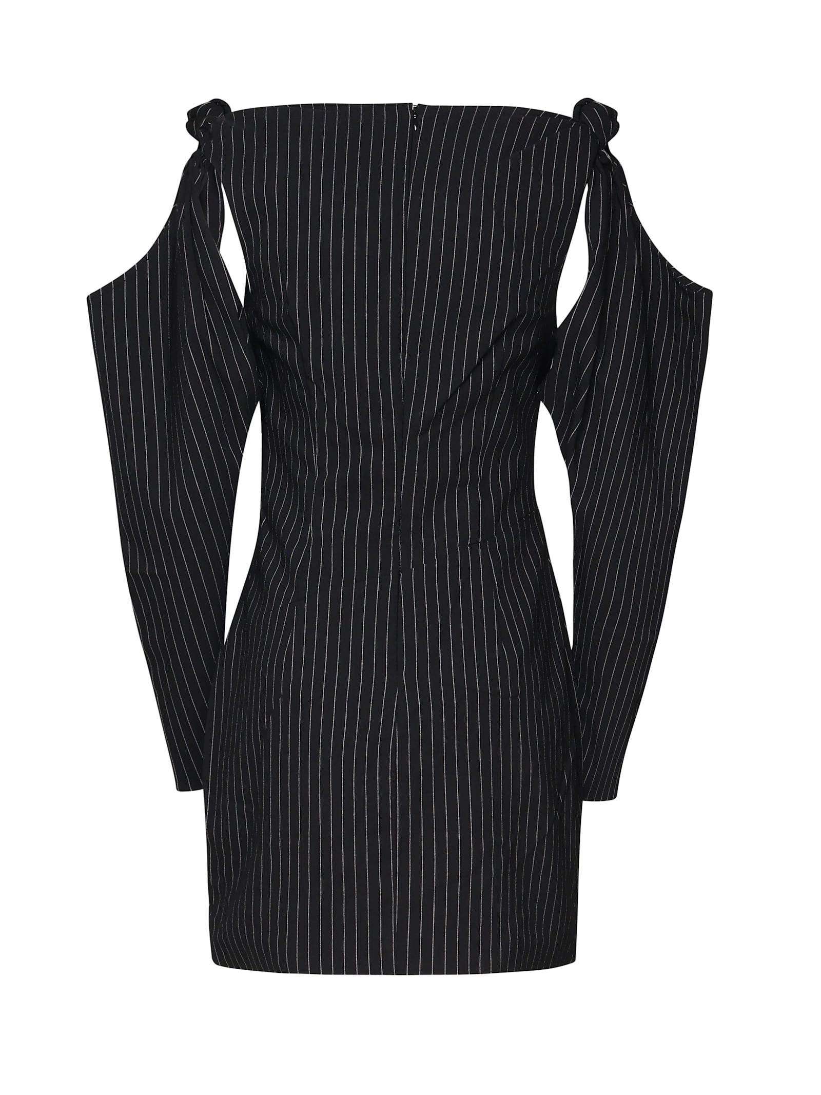 Shop Rotate Birger Christensen Geometric Dress With Cut Out On The Sleeves In Black, White