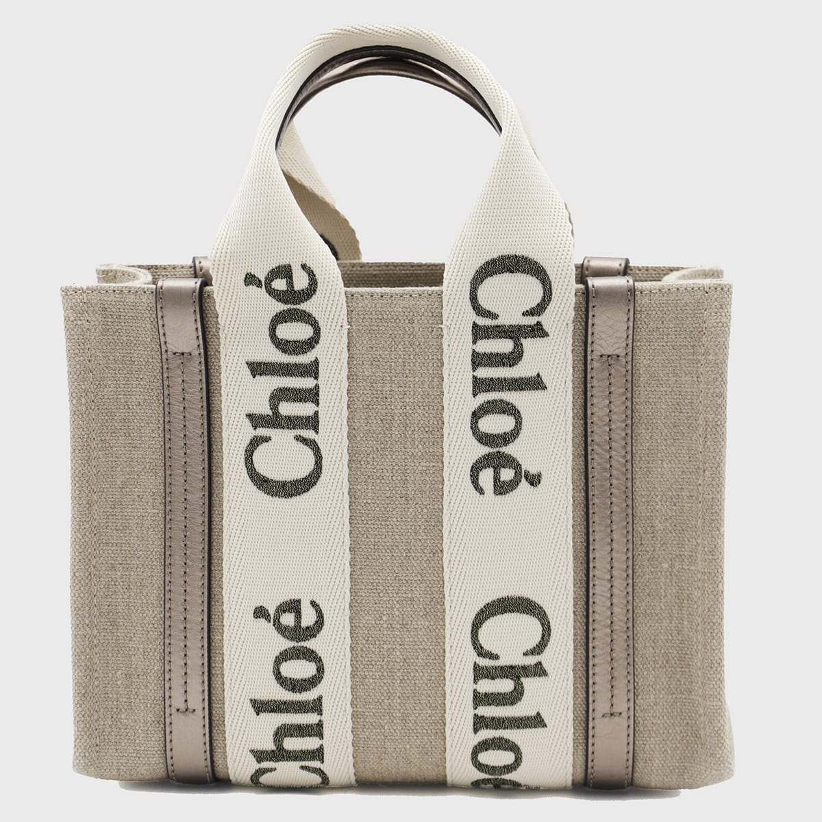 Shop Chloé Beige Woody Tote In Shiny Grey