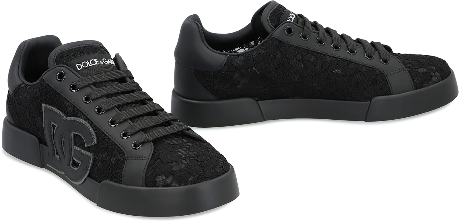 Dolce & Gabbana 'strobel Lace Overlay Round Toe Sneakers' In Black