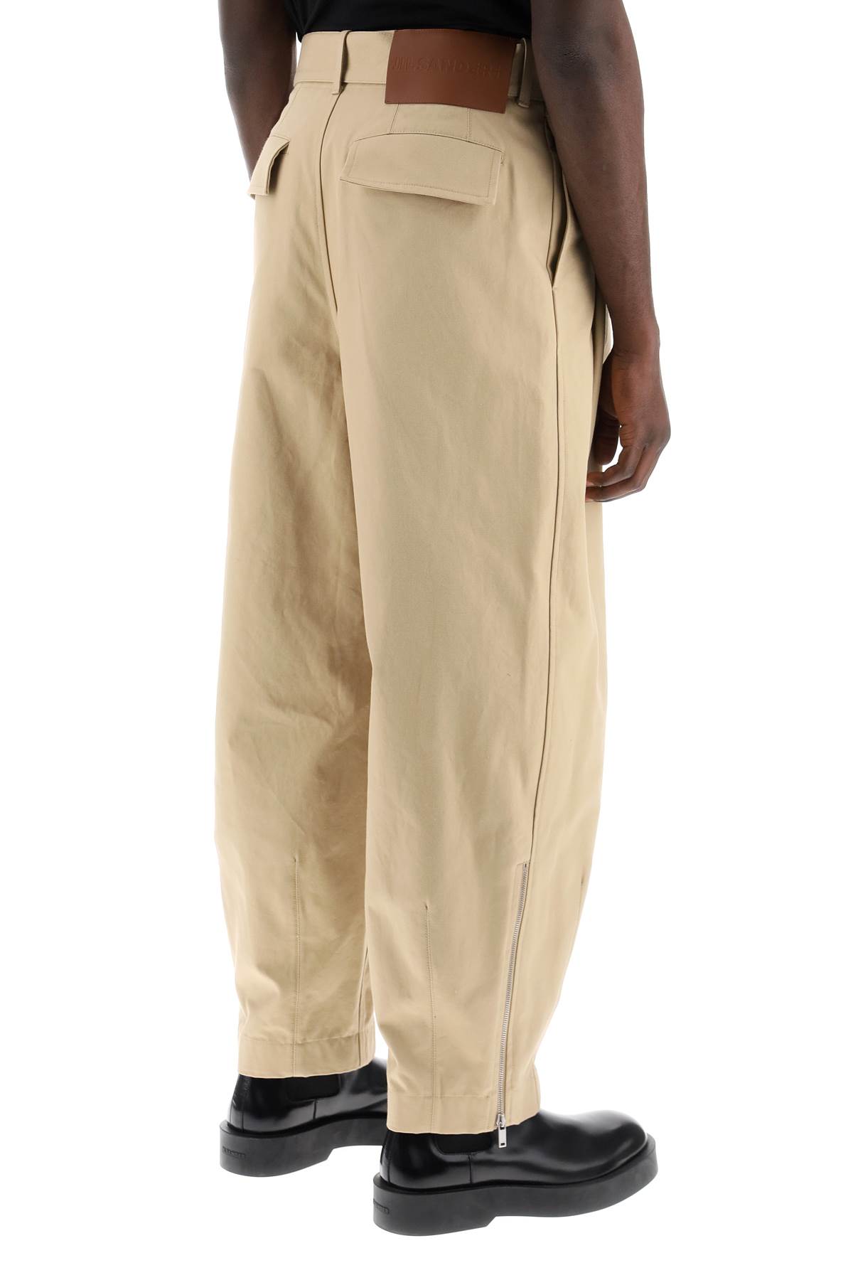 Shop Jil Sander Cotton Pants With Removable Belt In Dove Grey (beige)