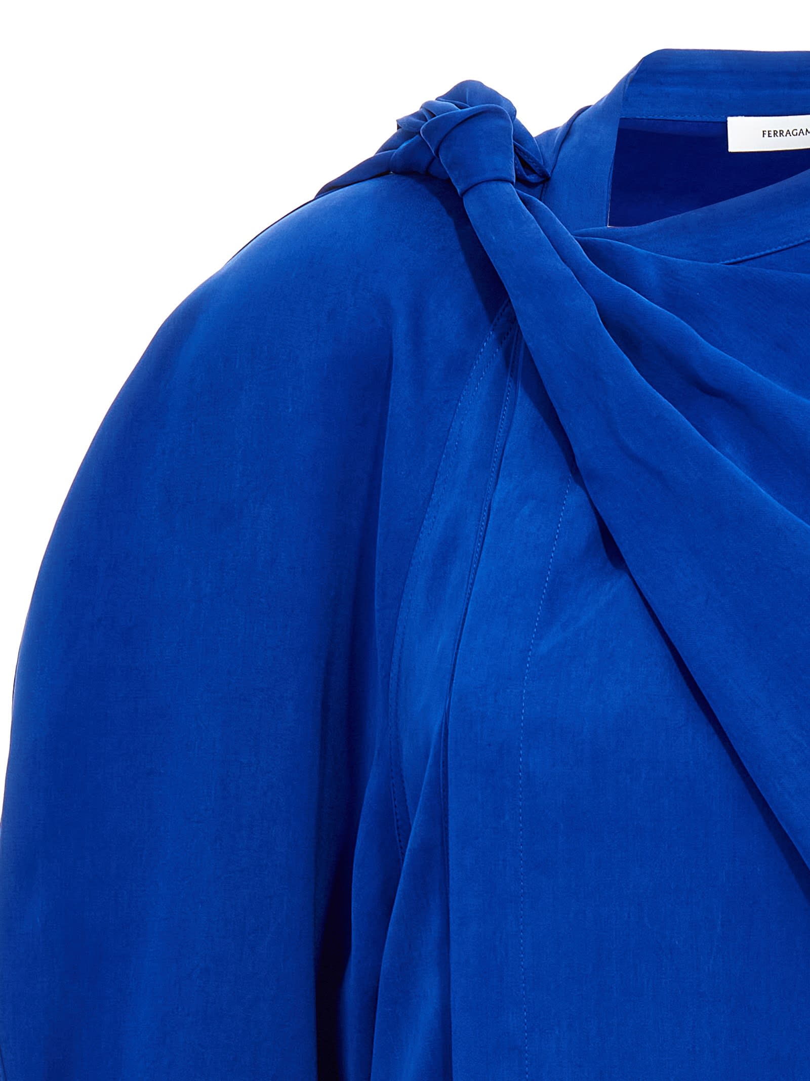 Ferragamo Draped Asymmetric Shirt With Korean Collar In Blue