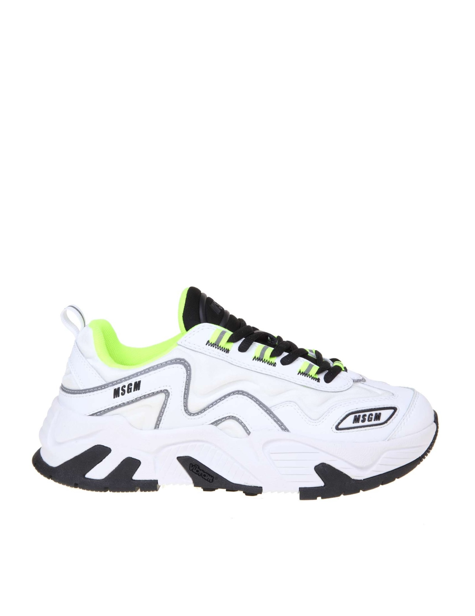 MSGM MSGM SNEAKERS IN WHITE LEATHER AND FABRIC,11277479