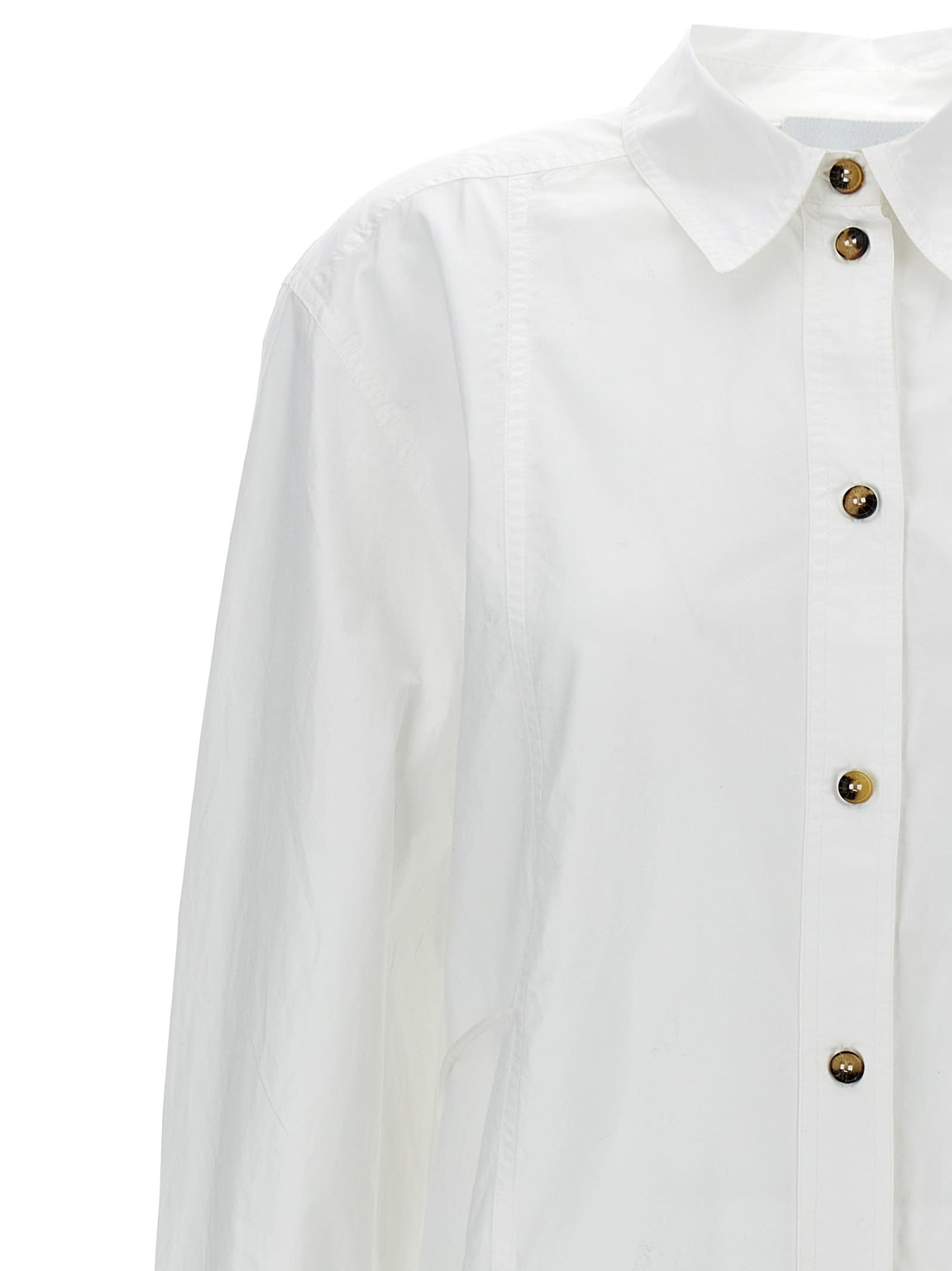 Ganni Lace-up Shirt With Adjustable Waist Tie In White