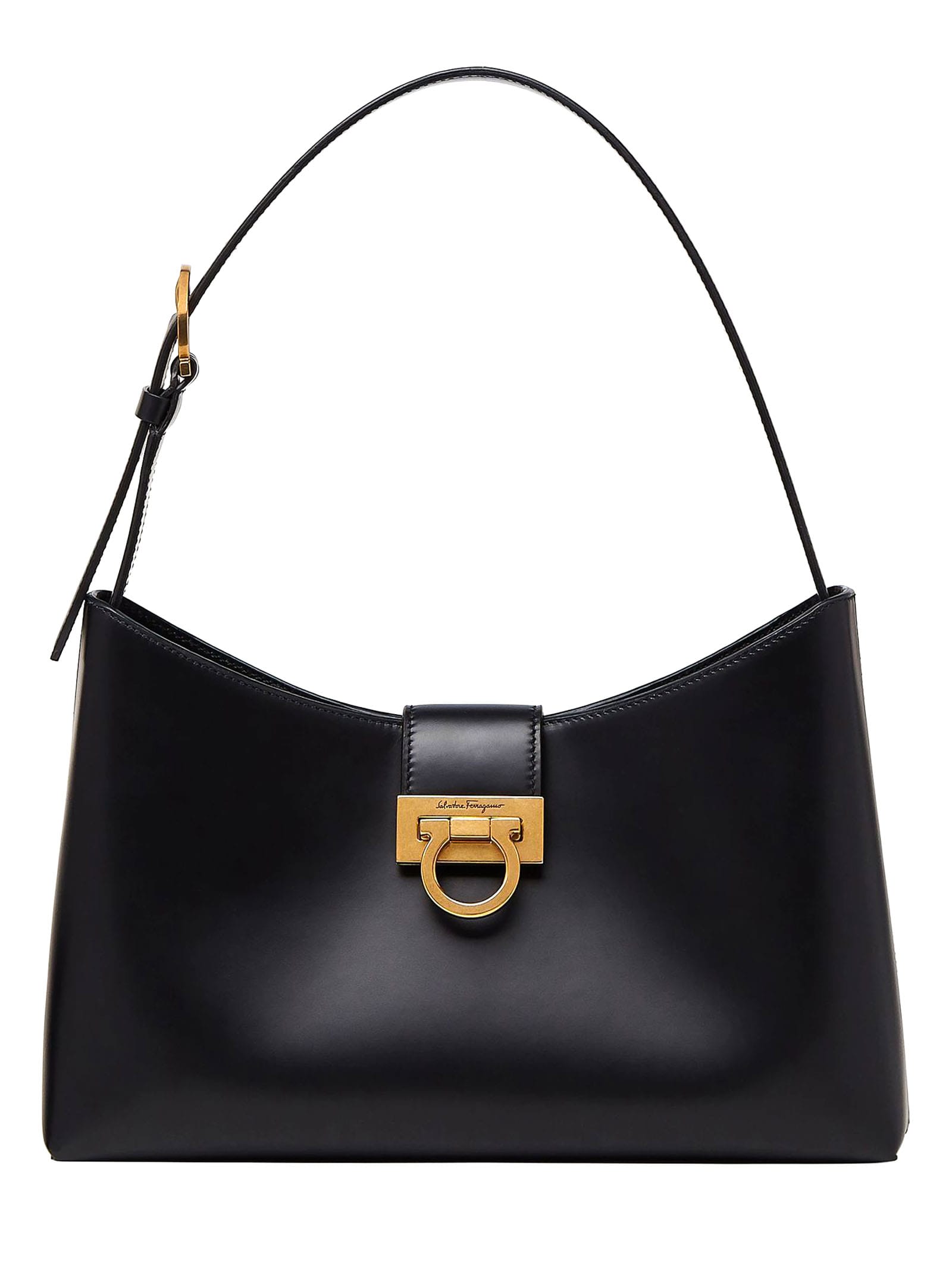 Salvatore Ferragamo Black Leather Trifolio Bag
