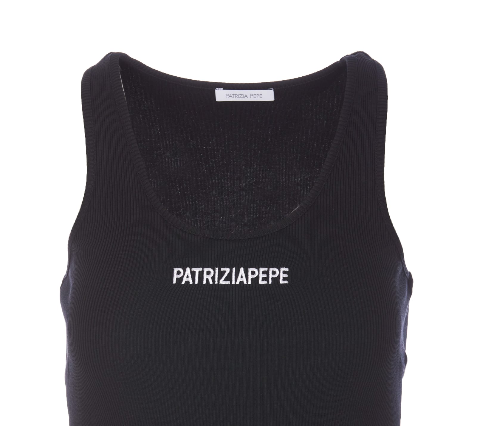 Shop Patrizia Pepe Logo Tank Top In Black