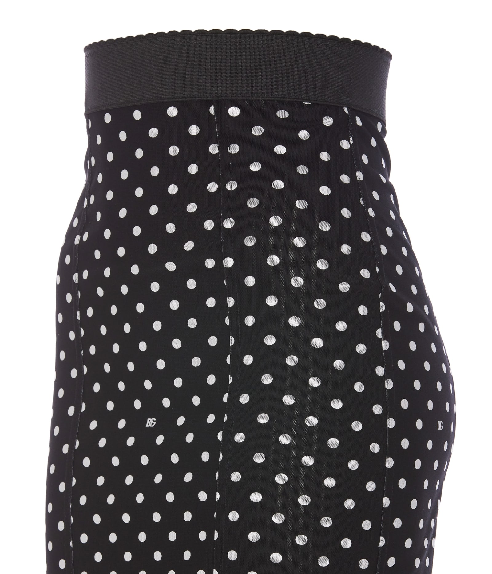 Shop Dolce & Gabbana Marquisette Pencil Skirt With Polka Dot Print And Corset Detail In Black