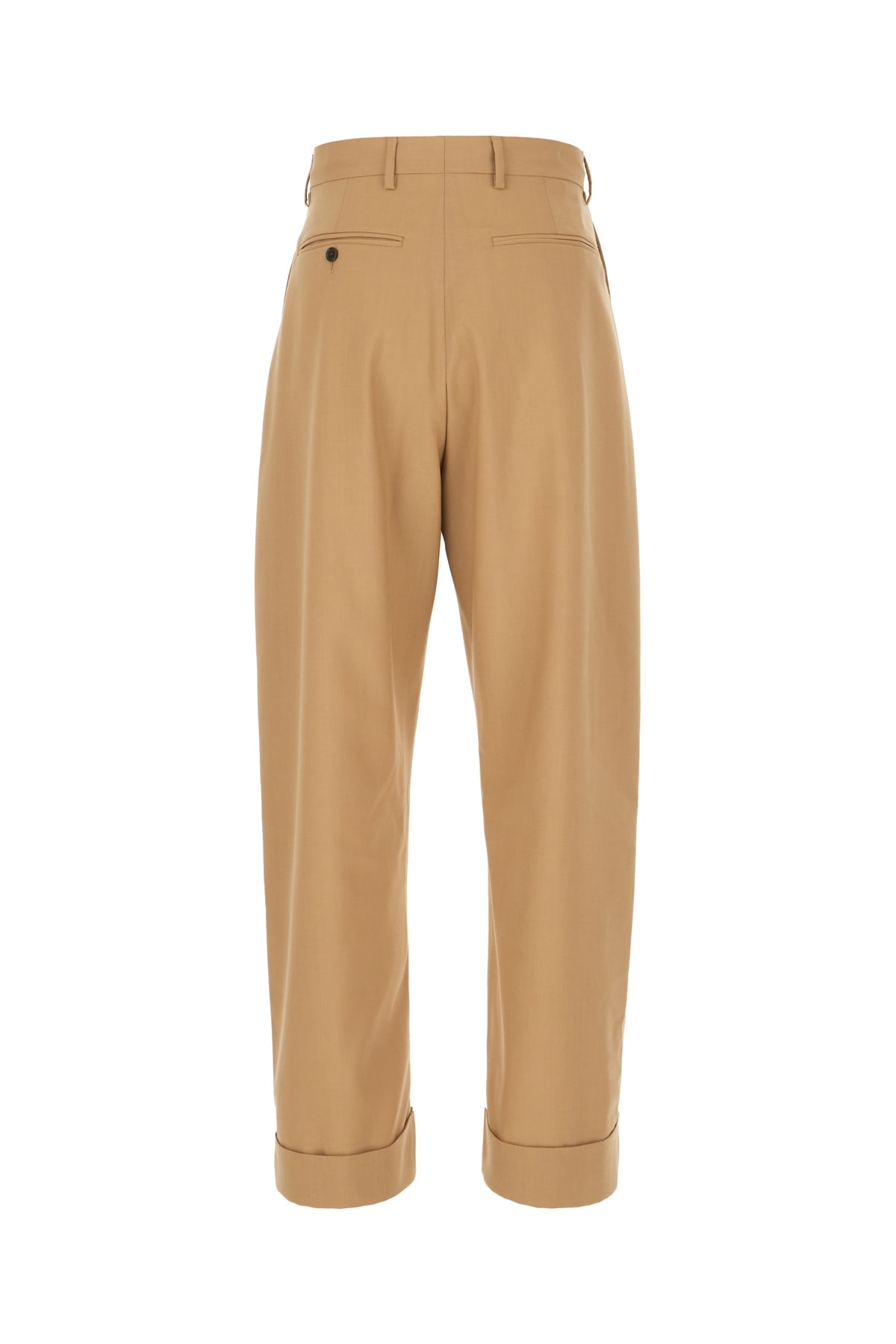 Shop Marni Camel Wool Pants In Biscuit