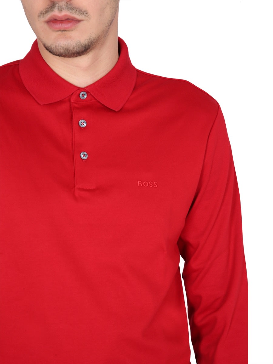 Shop Hugo Boss Polo With Logo Embroidery In Red