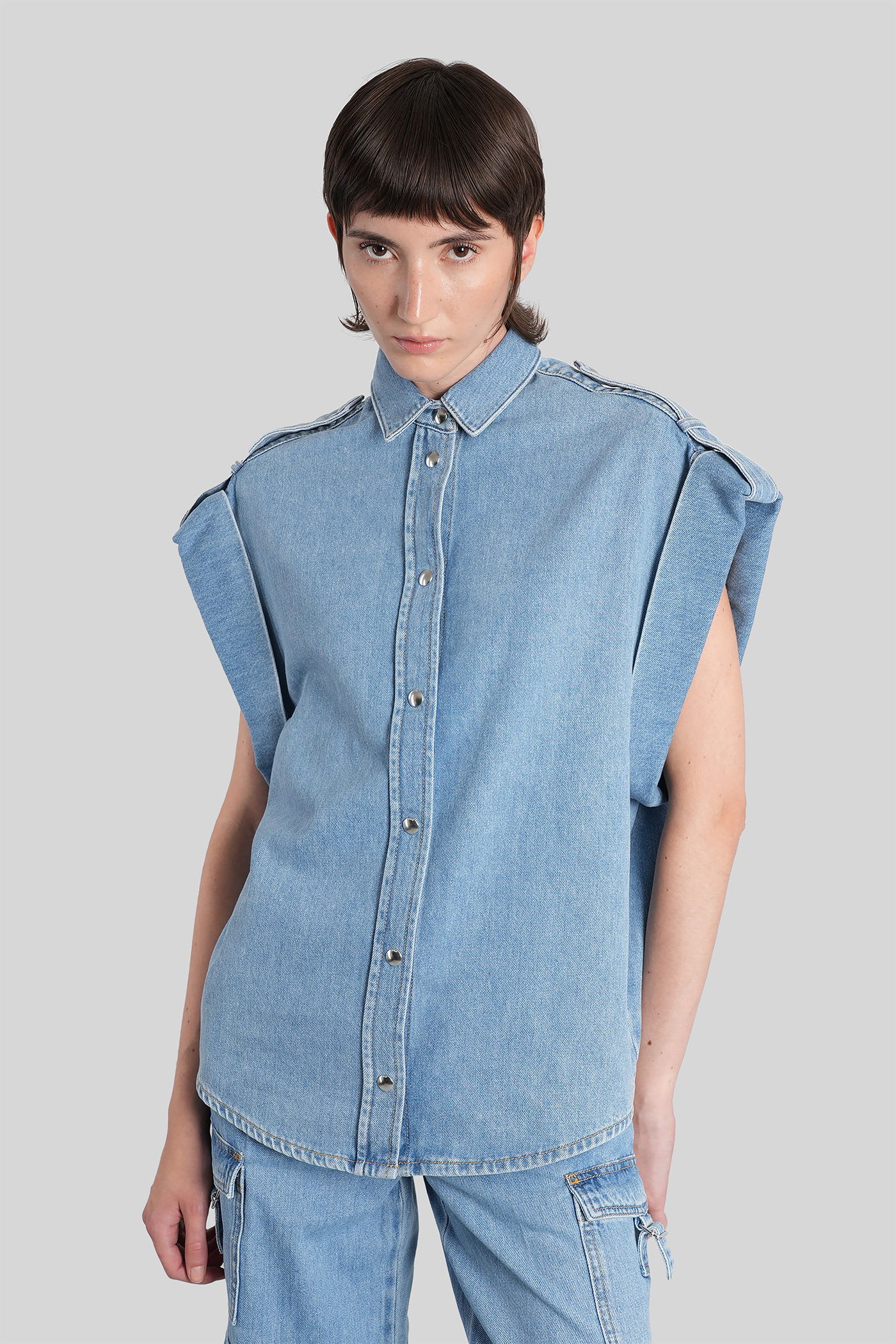 Uline Vest In Blue Cotton