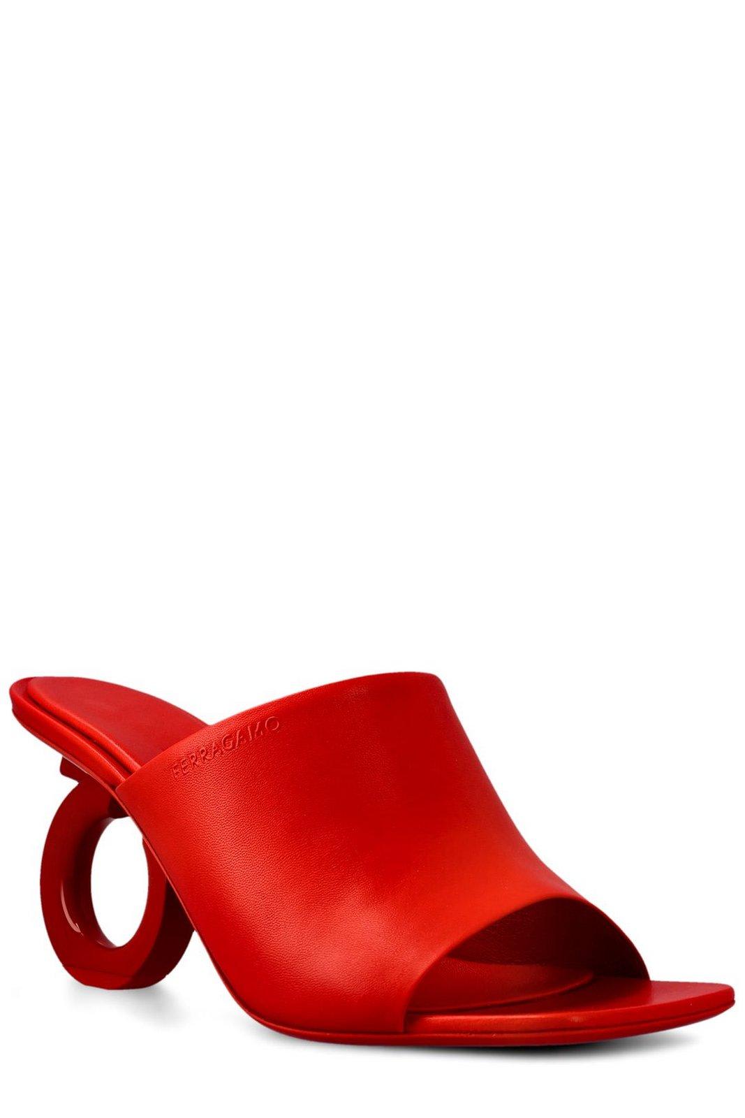 Shop Ferragamo Sculpted-heeled Slip-on Mules In Red