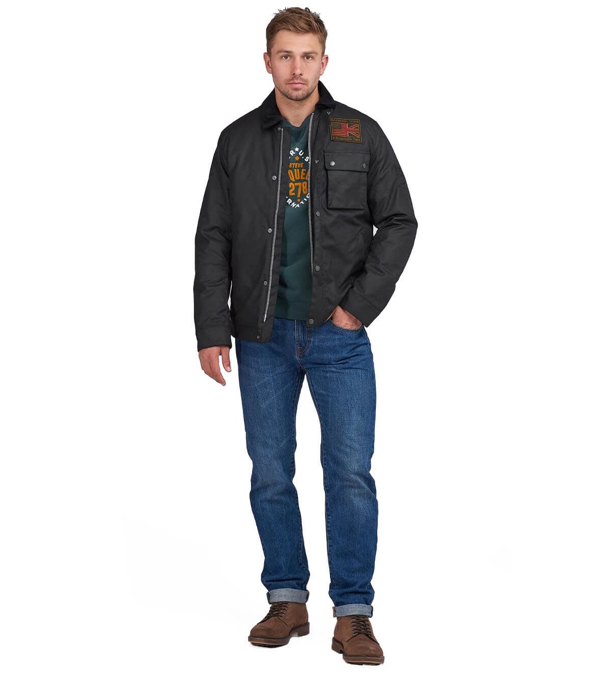 Shop Barbour International Workers Wax Black Jacket